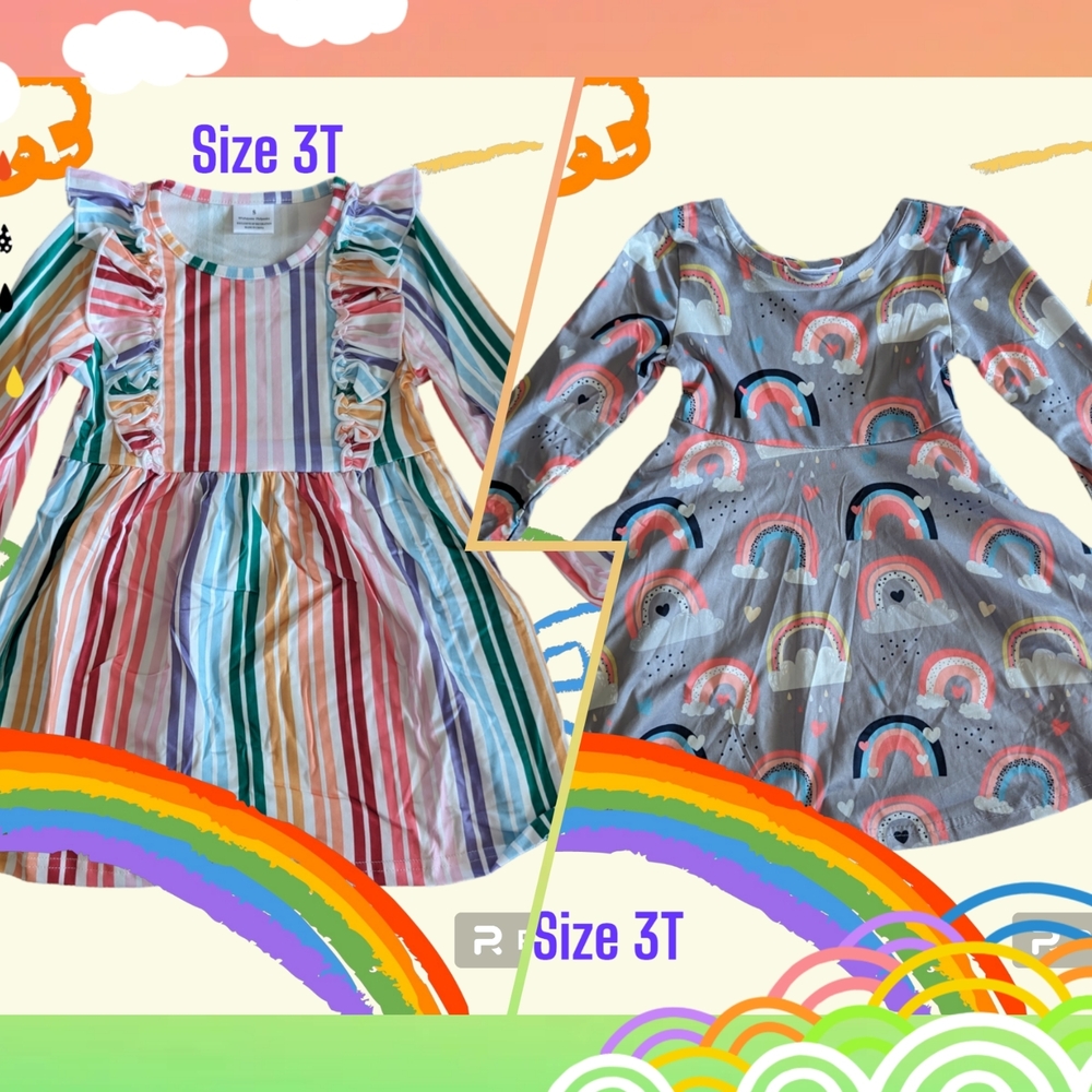 Striped and Rainbow Kids Dress Set